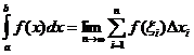 интеграл (a..b, f (x) * dx) = lim (n-/ inf, збир (i = 1..n, f (z (i)) * dx (i)))