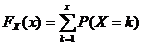 FX (x) = kabuuan (k = 1..x, P (X = k))